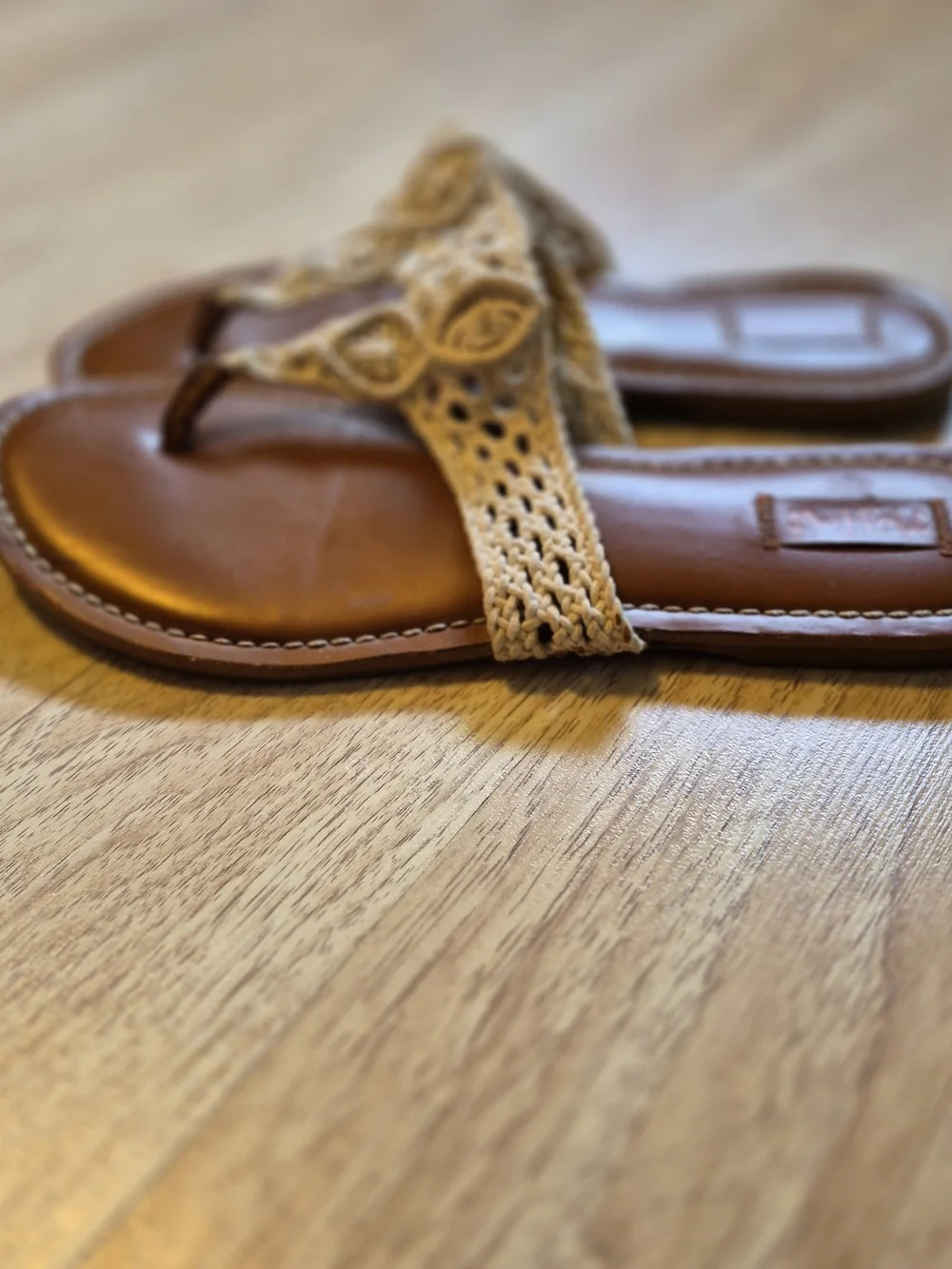 Mad Love Beige Macramé Toe-Post Sandals